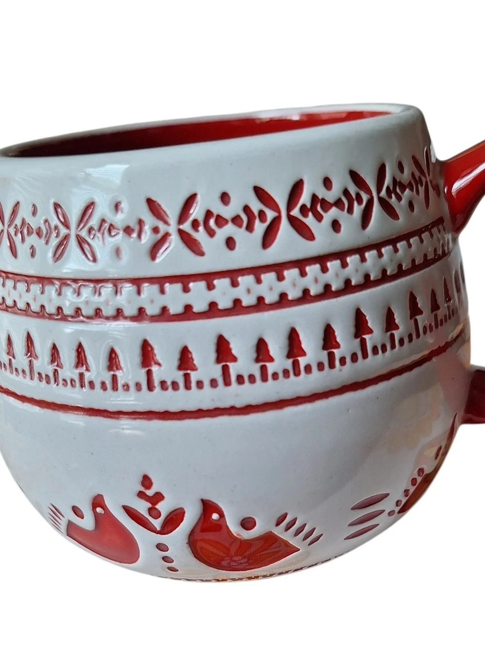 Red and White Decorative Stoneware Mug
